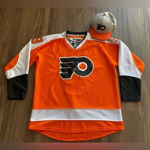 Reebok NHL Philadelphia Flyers Orange Hockey Jersey Men’s 52 & Baseball Hat